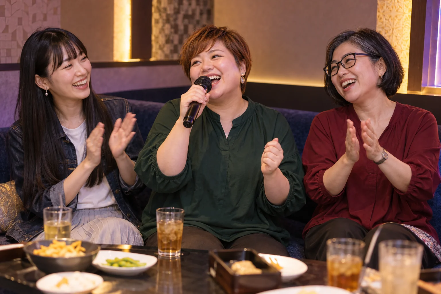 好きな歌を歌い、友人とカラオケを楽しむ女性たちのイメージ
