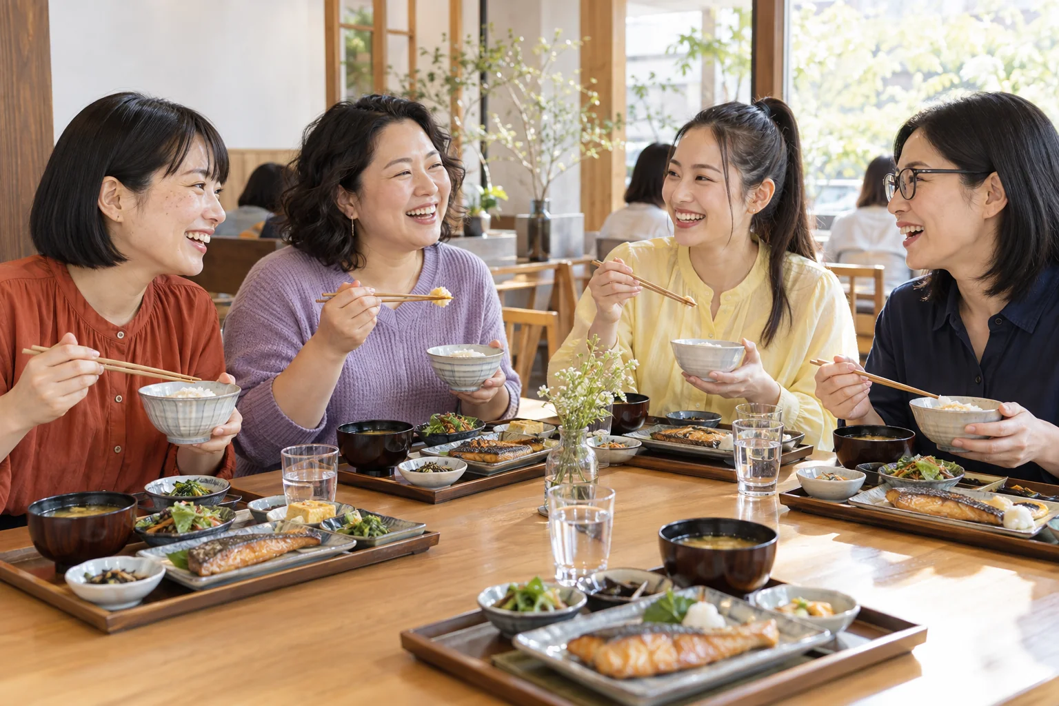 カフェでランチとおしゃべりを楽しむ女性たちのイメージ