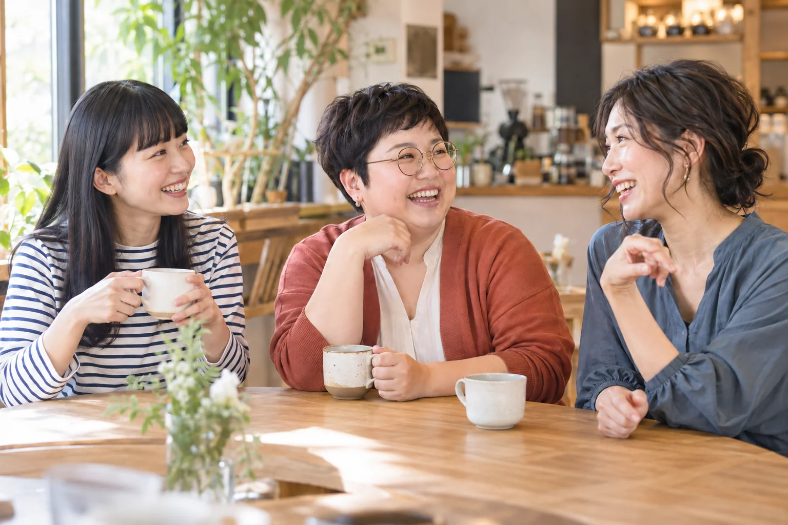 カフェでお茶と会話を楽しむ女性たちのイメージ